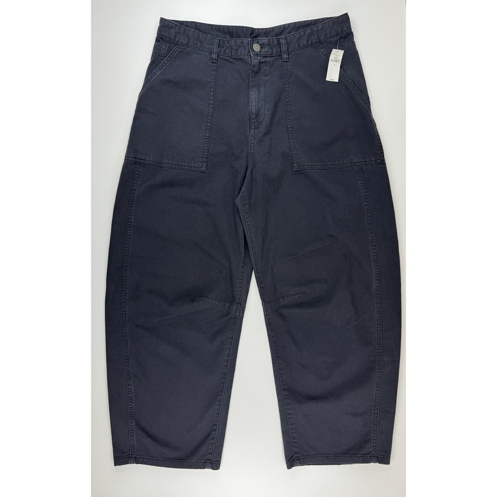 NWT GAP Mid Rise Twill Barrel Pants Womens 12 Black Bowed Leg Utility Cropped